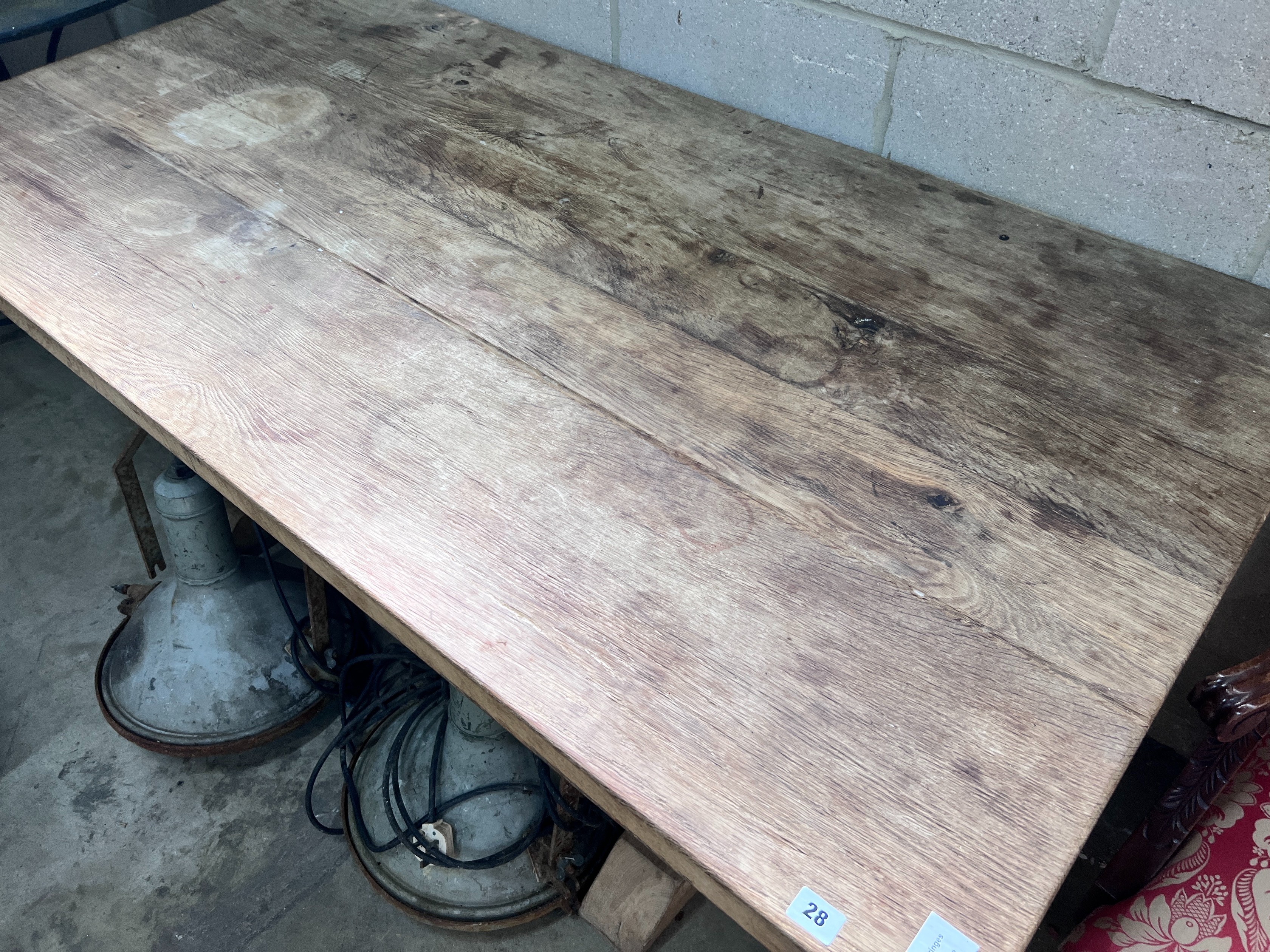 An 18th century pale oak rectangular refectory dining table, length 174cm, width 87cm, height 75cm *Please note the sale commences at 9am.